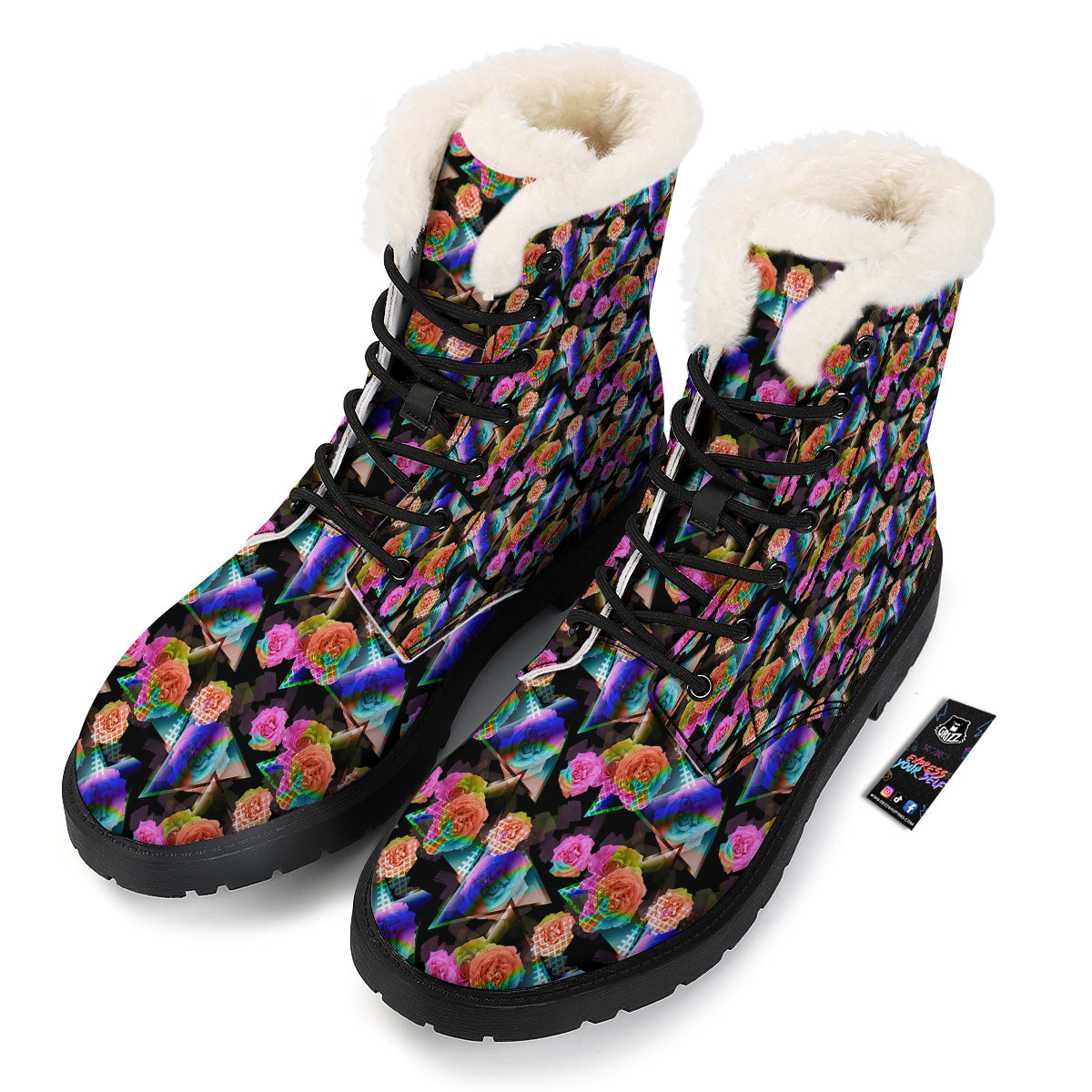 Roses Colorful Gradient Triangle Print Pattern Winter Boots-grizzshop