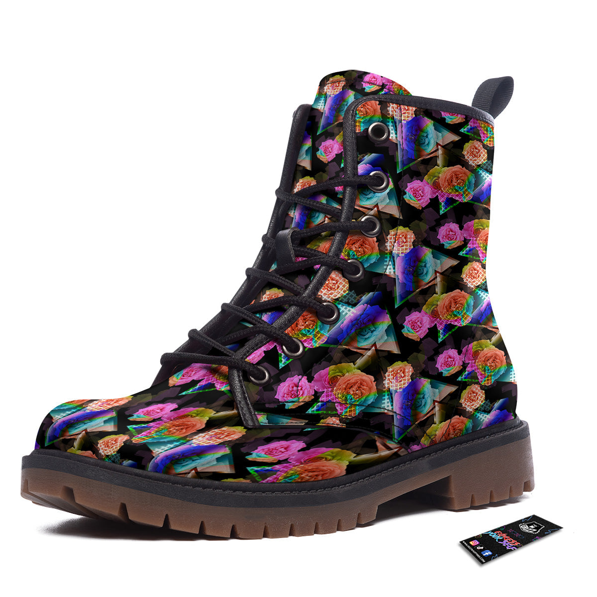 Roses Colorful Gradient Triangle Print Pattern Work Boots-grizzshop