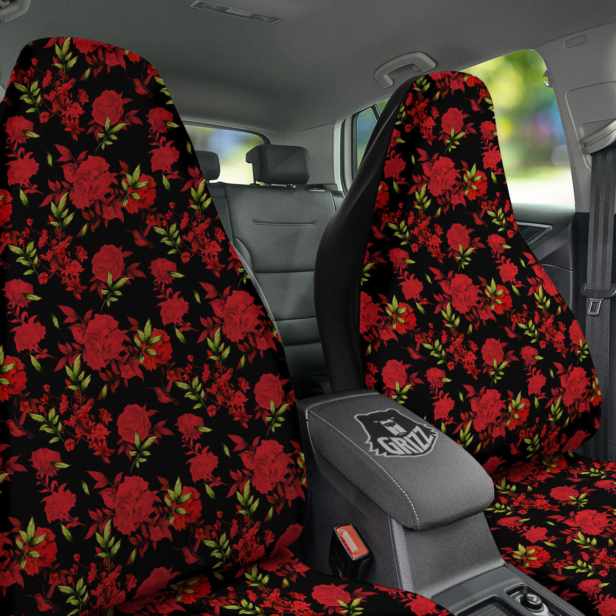 Roses Floral Red And Black Print Car Seat Covers-grizzshop