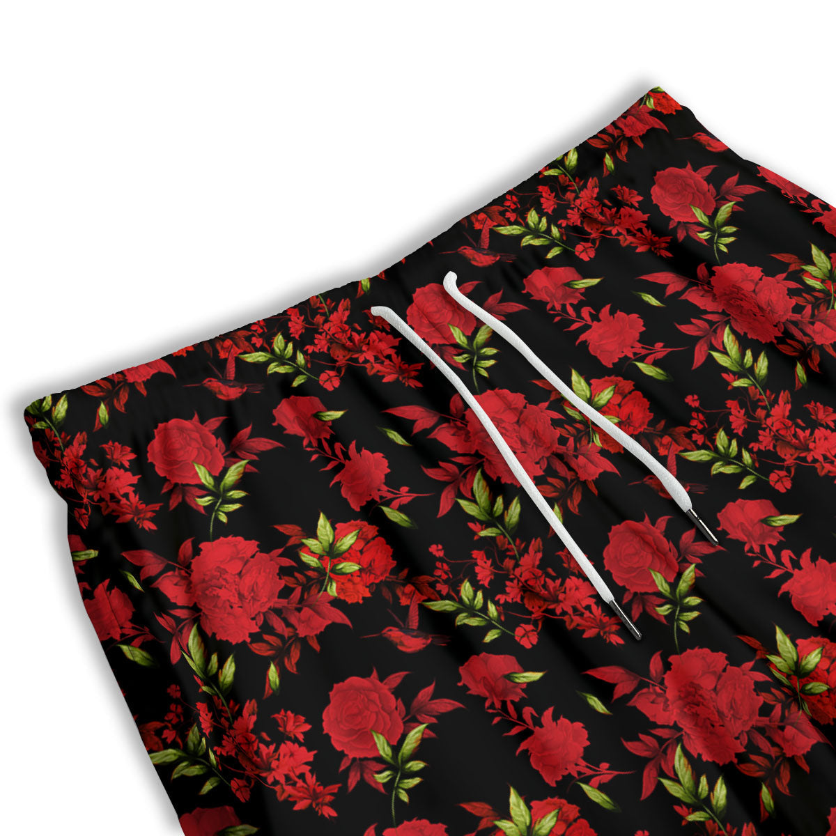 Roses Floral Red And Black Print Men's Athletic Shorts
