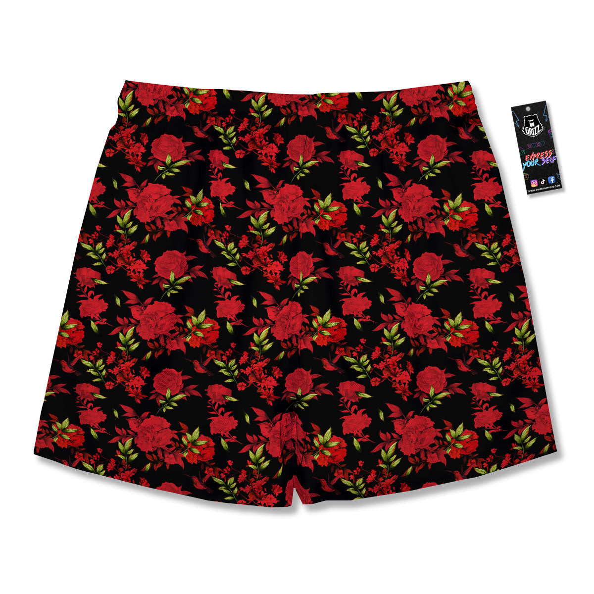 Roses Floral Red And Black Print Men's Running Shorts-grizzshop