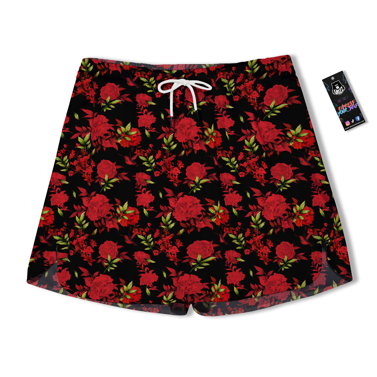 Roses Floral Red And Black Print Men's Running Shorts-grizzshop