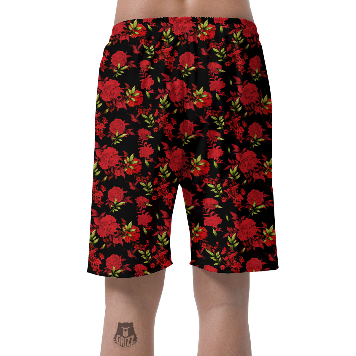 Roses Floral Red And Black Print Men's Shorts-grizzshop