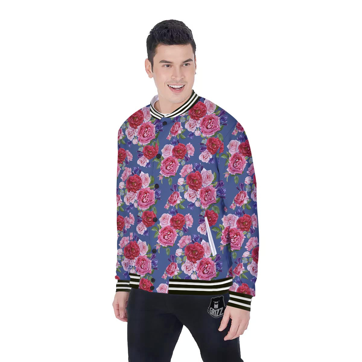 Roses Floral Red Violet Print Pattern Baseball Jacket-grizzshop