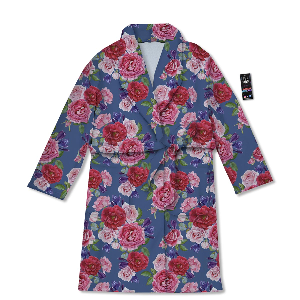 Roses Floral Red Violet Print Pattern Bathrobe-grizzshop