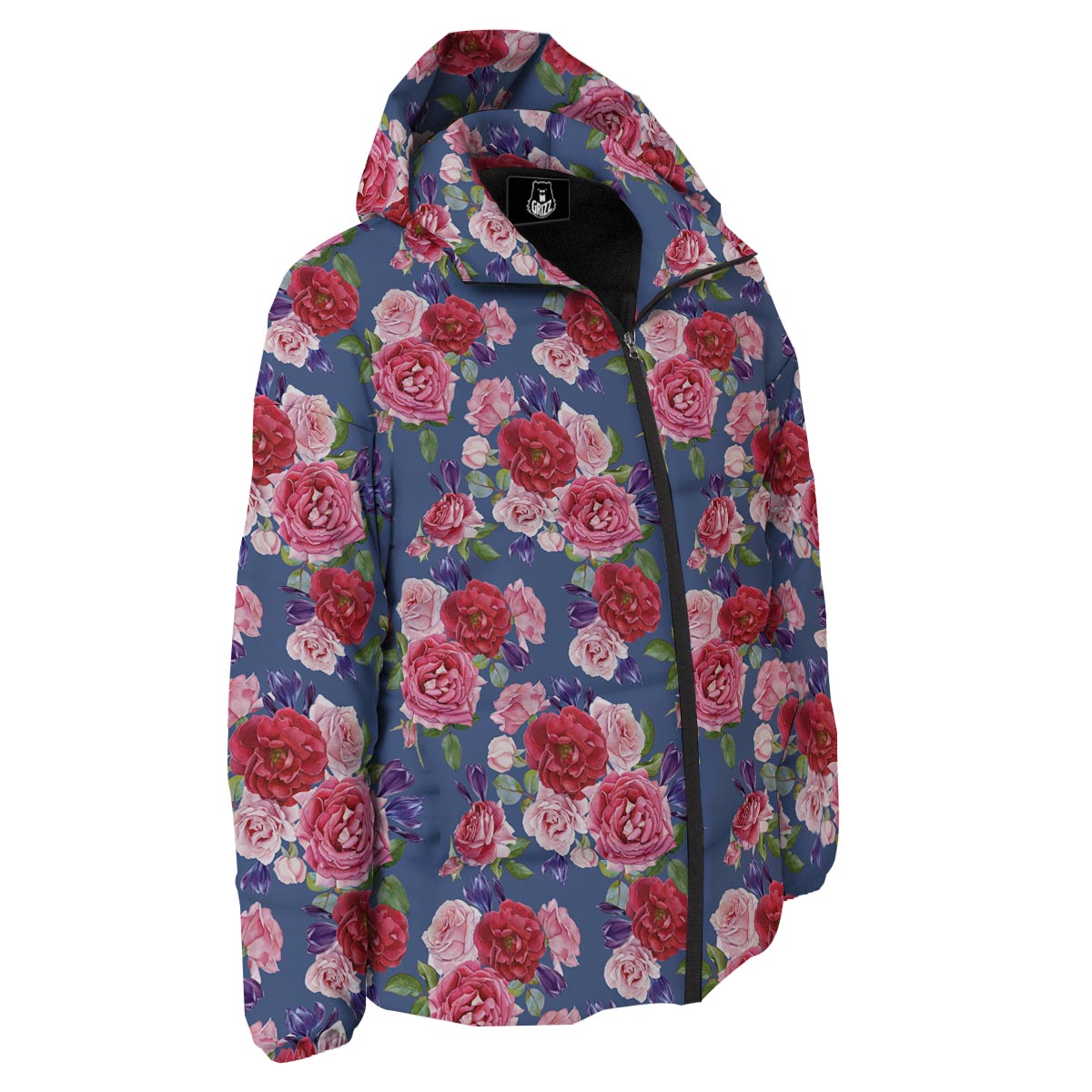 Roses Floral Red Violet Print Pattern Down Jacket-grizzshop