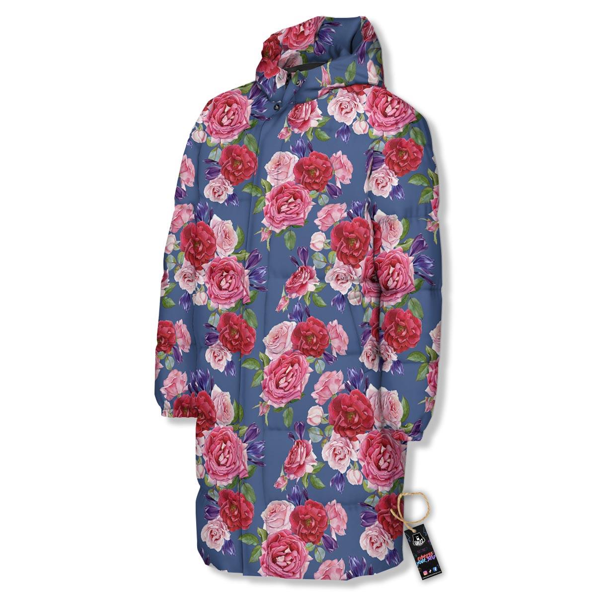 Roses Floral Red Violet Print Pattern Long Down Jacket-grizzshop