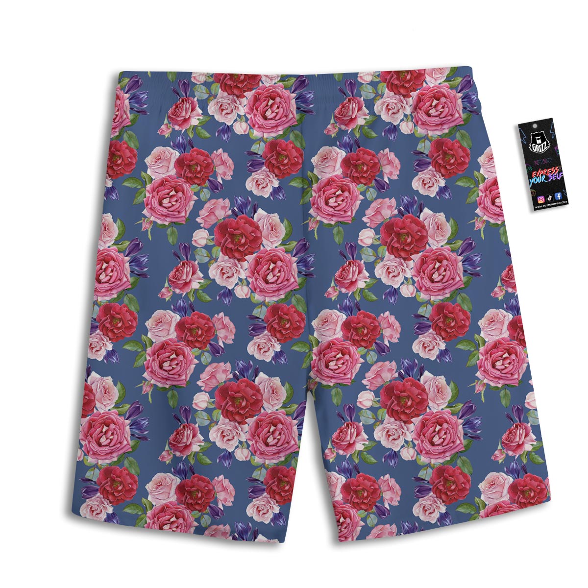 Roses Floral Red Violet Print Pattern Men's Athletic Shorts