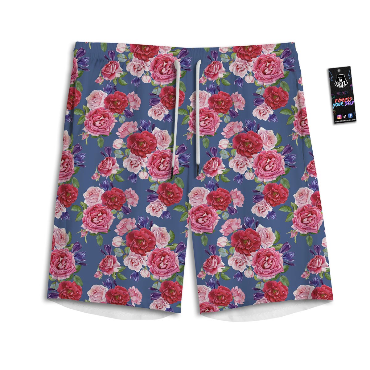 Roses Floral Red Violet Print Pattern Men's Athletic Shorts
