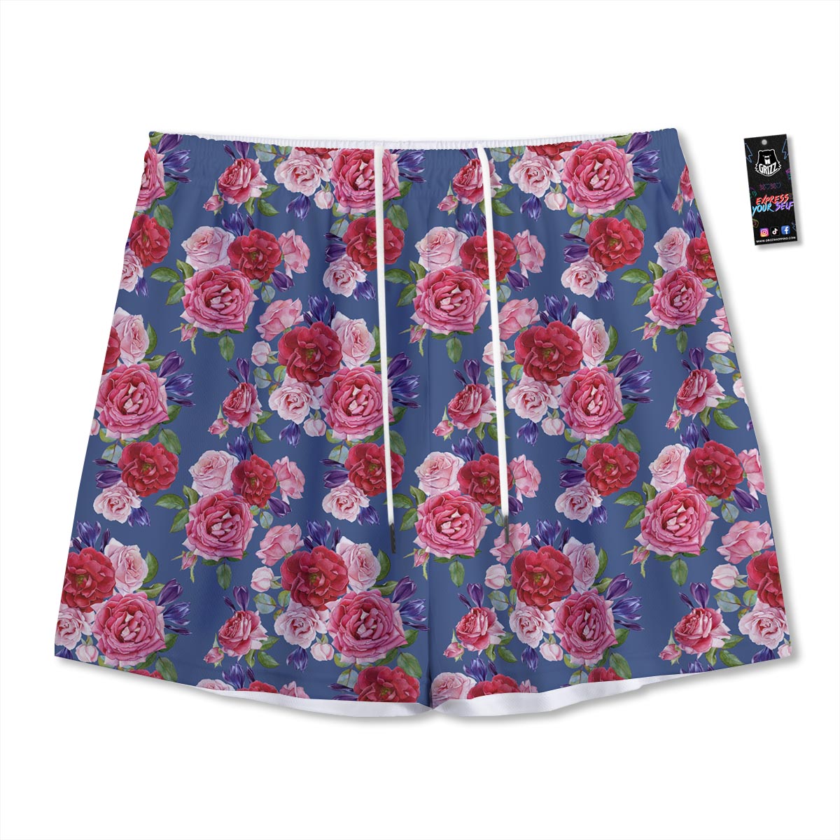 Roses Floral Red Violet Print Pattern Mesh Shorts