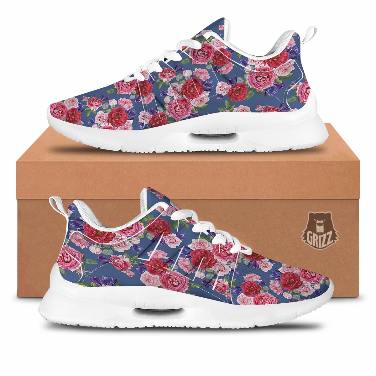 Roses Floral Red Violet Print Pattern Tennis Shoes-grizzshop