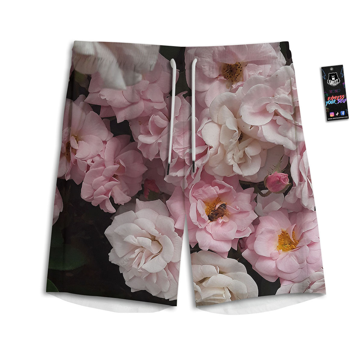 Roses Floral Retro Pink Print Men's Athletic Shorts