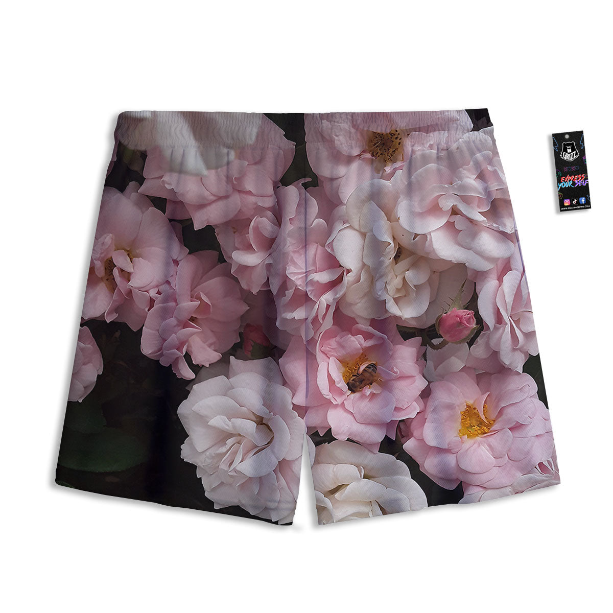 Roses Floral Retro Pink Print Mesh Shorts