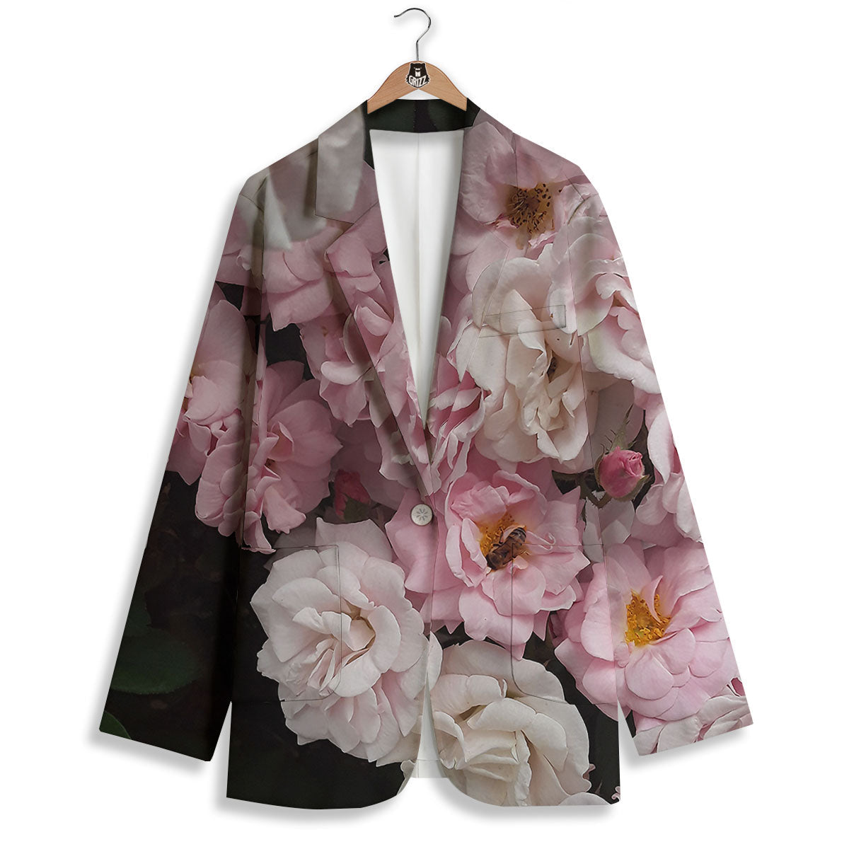 Roses Floral Retro Pink Print Women's Blazer-grizzshop
