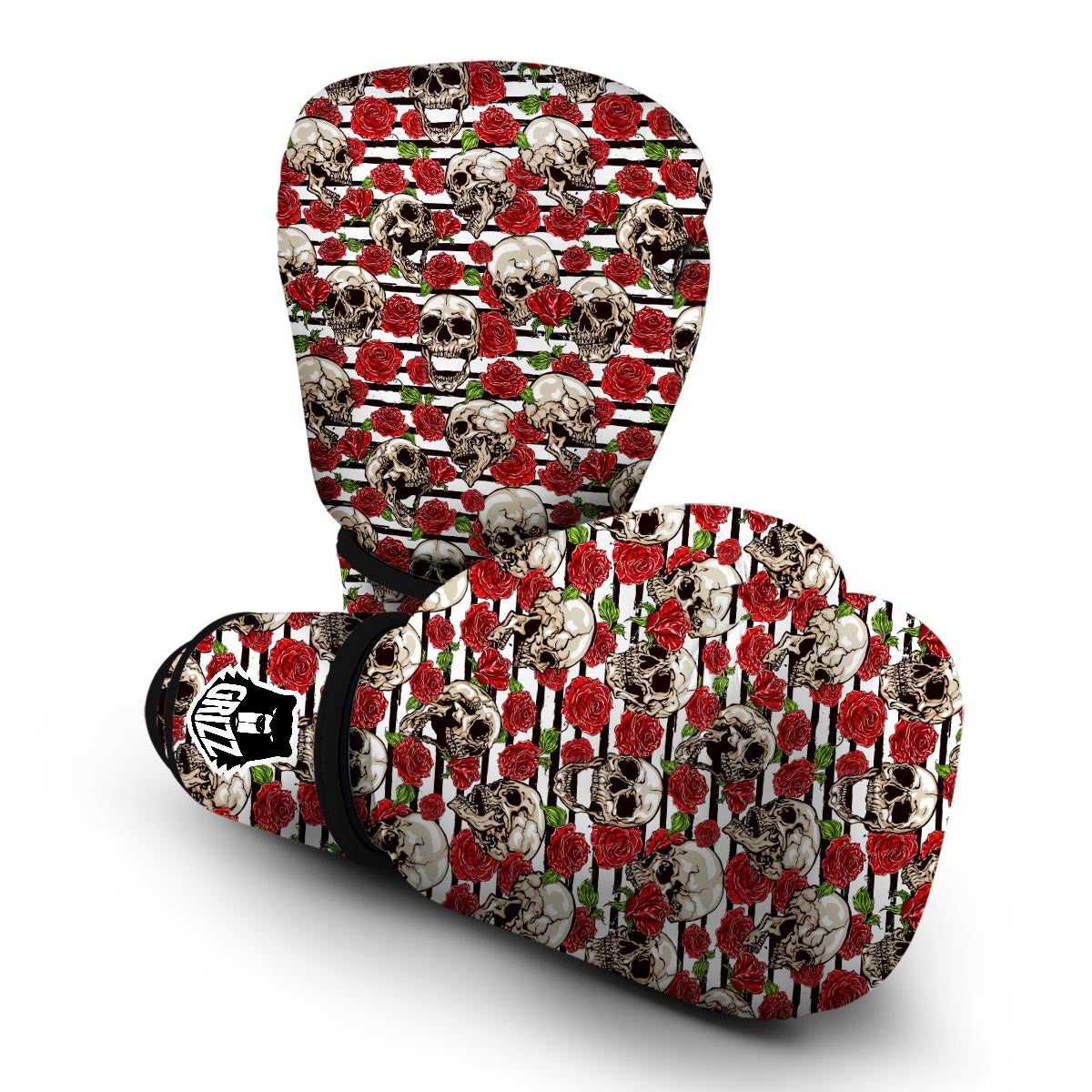 Roses Stripe Skull Boxing Gloves-grizzshop