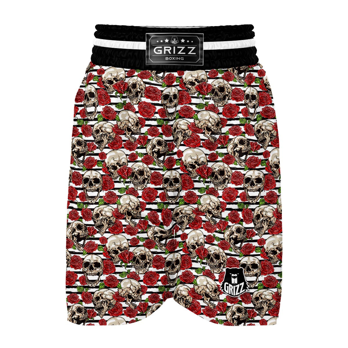 Roses Stripe Skull Boxing Shorts-grizzshop