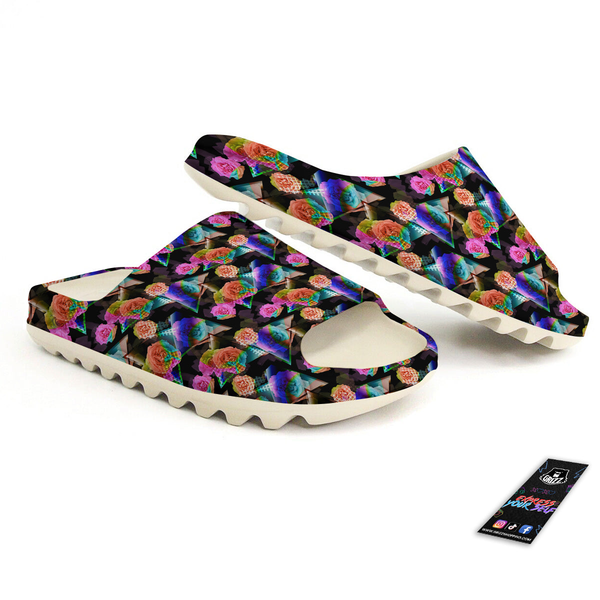 Roses Colorful Gradient Triangle Print Pattern Sandals-grizzshop