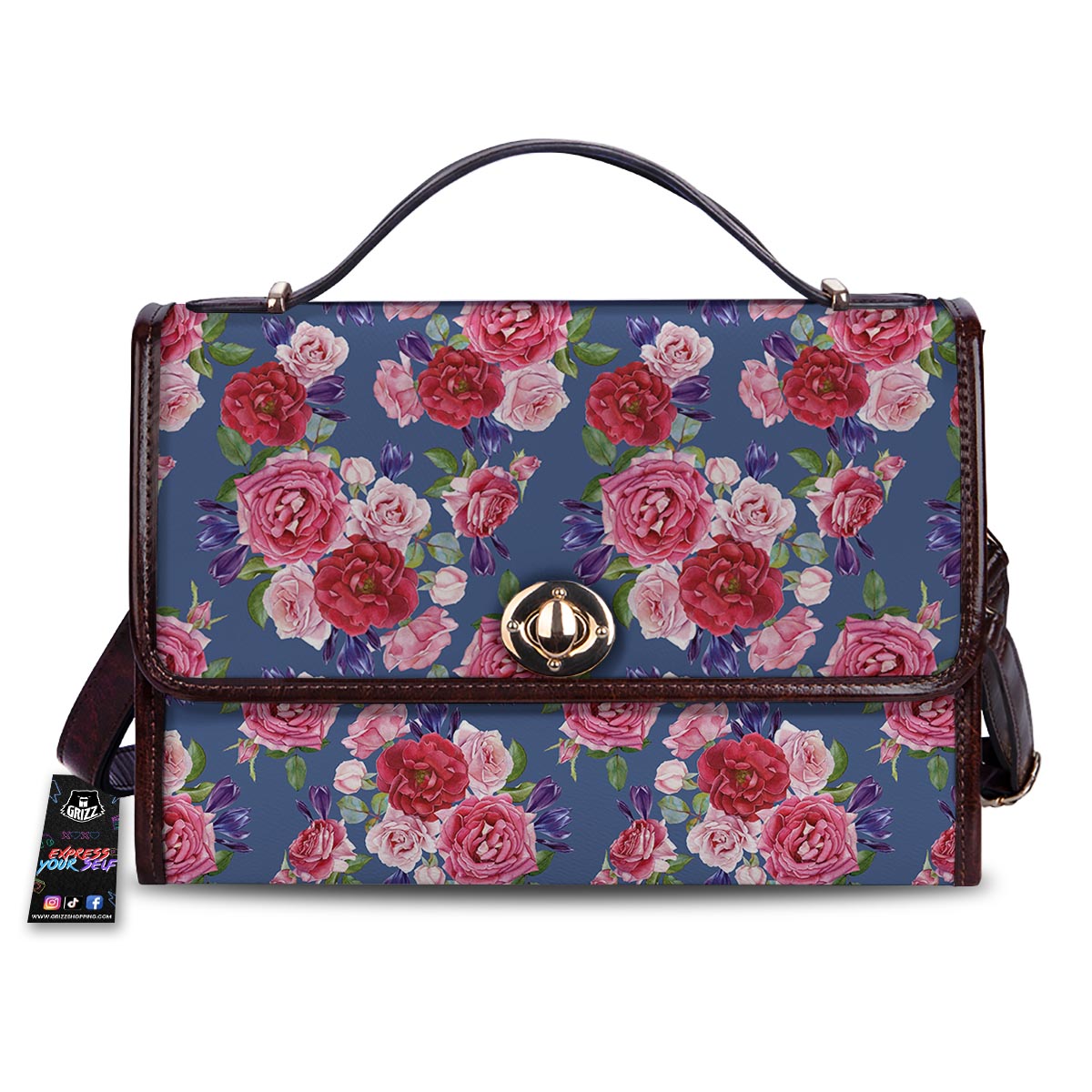 Roses Floral Red Violet Print Pattern Women's Satchel Bag