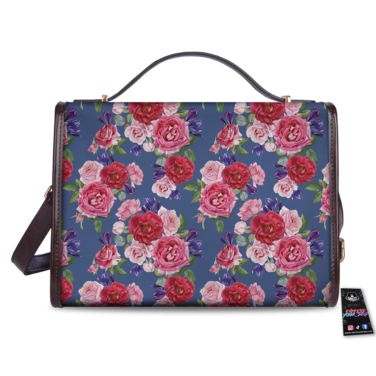 Roses Floral Red Violet Print Pattern Women's Satchel Bag