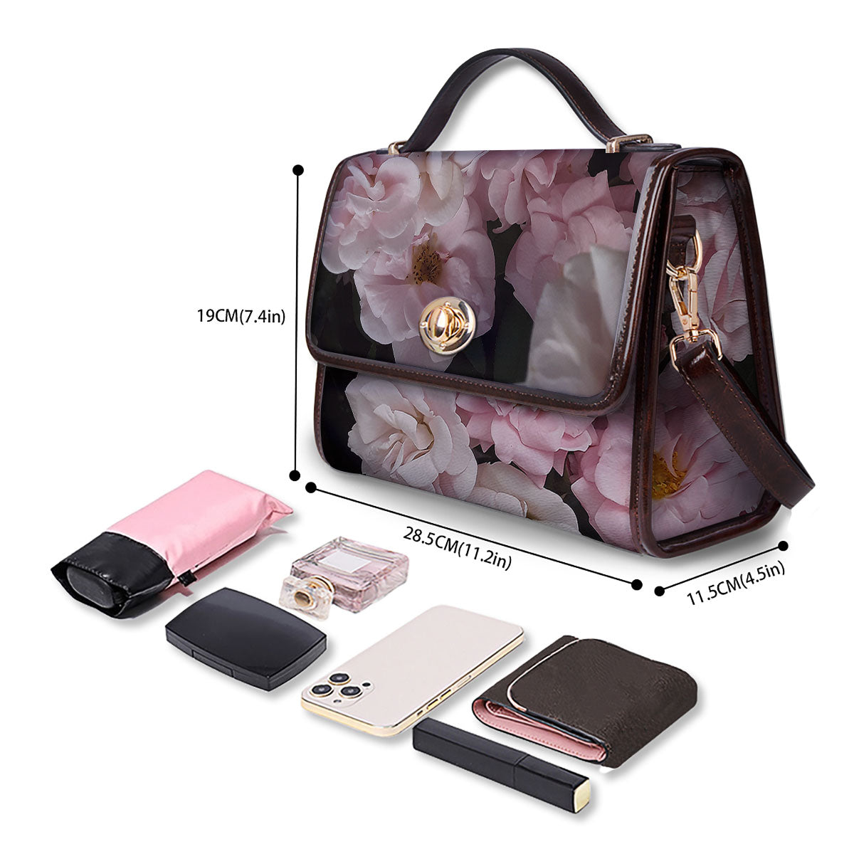 Roses Floral Retro Pink Print Women's Satchel Bag