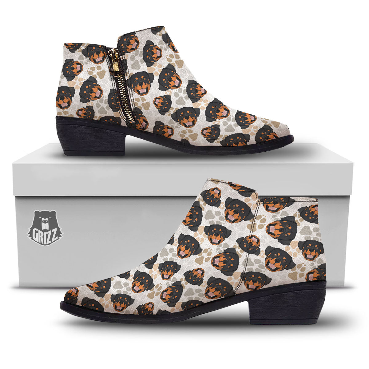 Rottweiler Print Pattern Ankle Boots-grizzshop