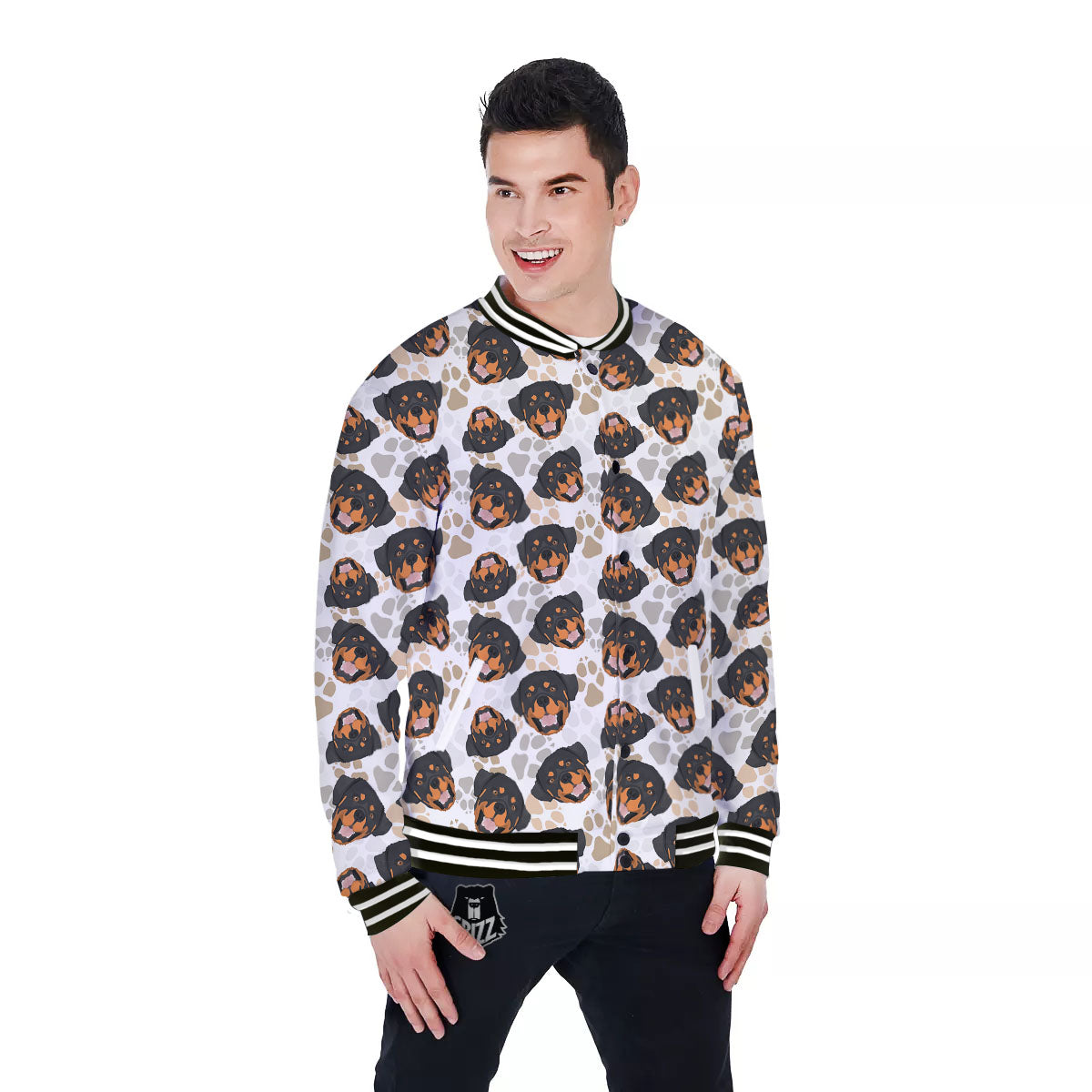 Rottweiler Print Pattern Baseball Jacket-grizzshop