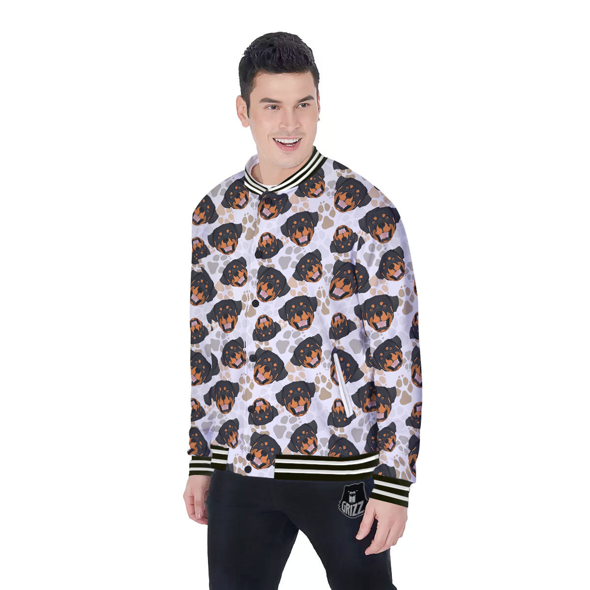 Rottweiler Print Pattern Baseball Jacket-grizzshop