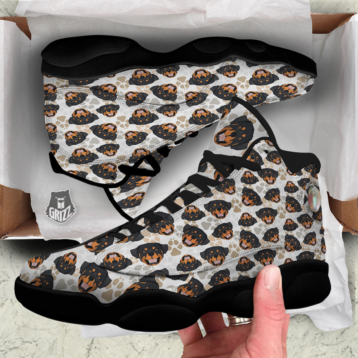 Rottweiler Print Pattern Black Basketball Shoes-grizzshop