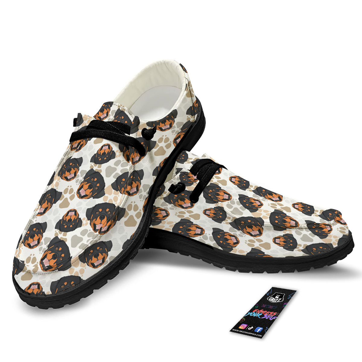 Rottweiler Print Pattern Black Loafers-grizzshop
