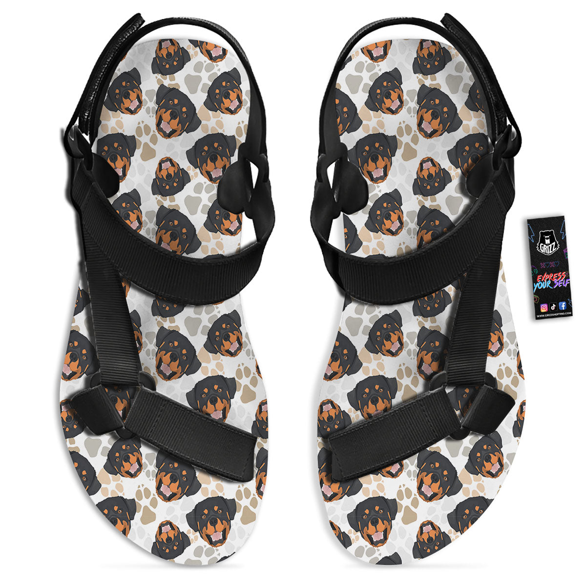 Rottweiler Print Pattern Black Open Toe Sandals-grizzshop
