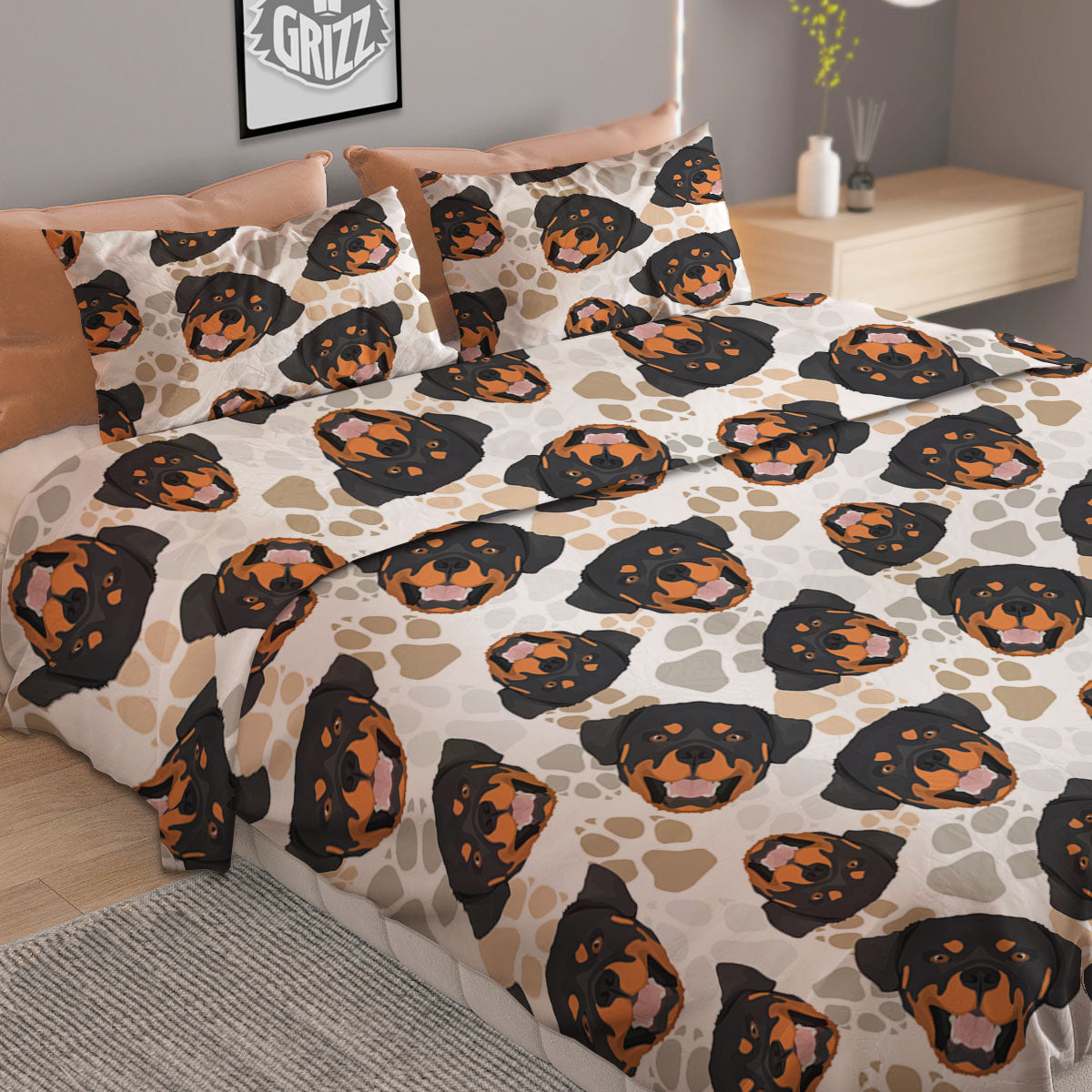 Rottweiler Print Pattern Duvet Cover Bedding Set