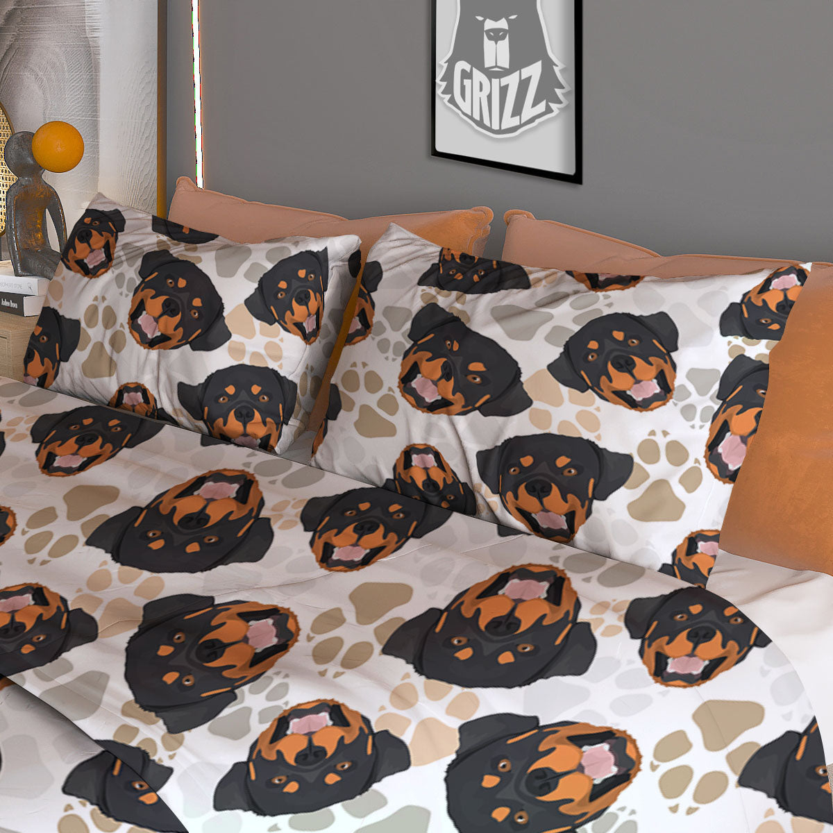 Rottweiler Print Pattern Duvet Cover Bedding Set