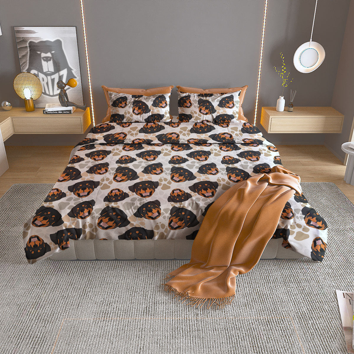 Rottweiler Print Pattern Duvet Cover Bedding Set