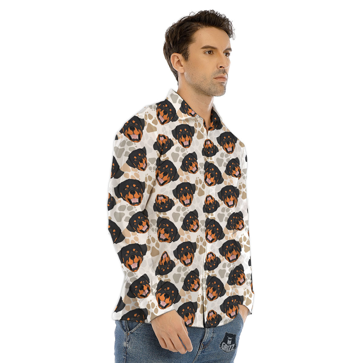 Rottweiler Print Pattern Men's Dress Shirts-grizzshop