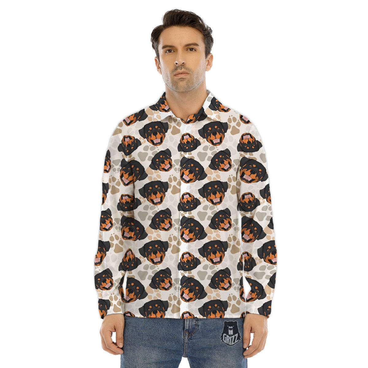Rottweiler Print Pattern Men's Dress Shirts-grizzshop