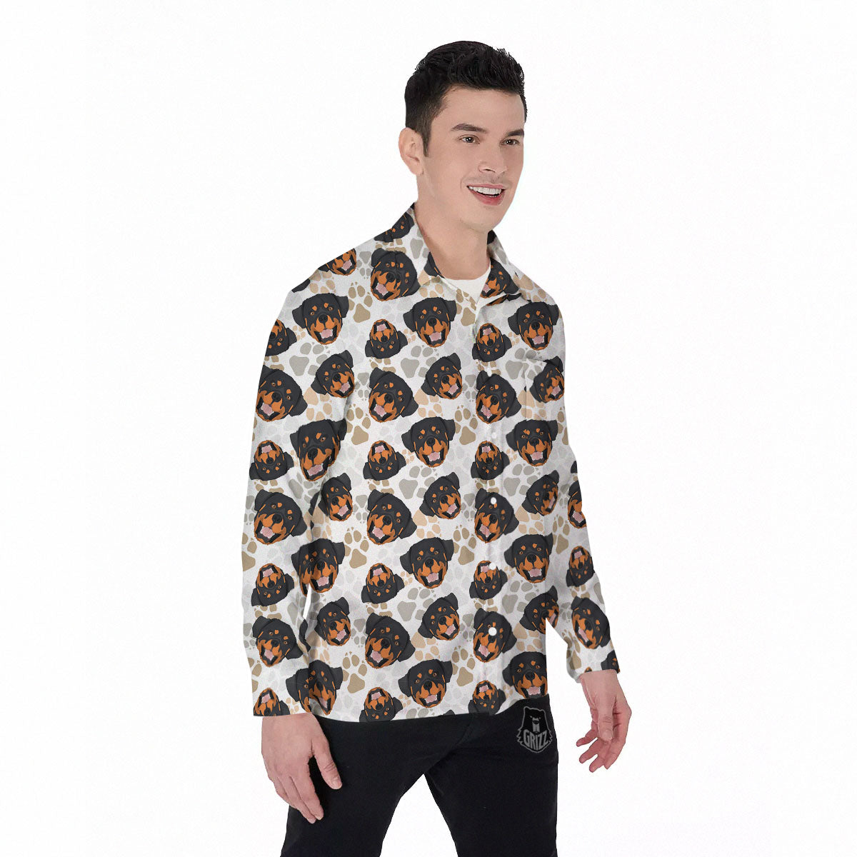 Rottweiler Print Pattern Men's Long Sleeve Shirts-grizzshop