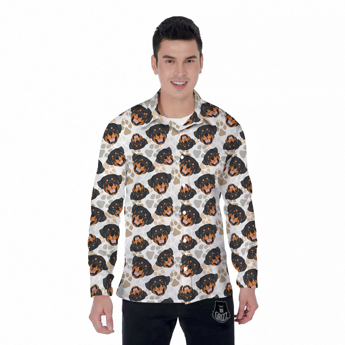 Rottweiler Print Pattern Men's Long Sleeve Shirts-grizzshop