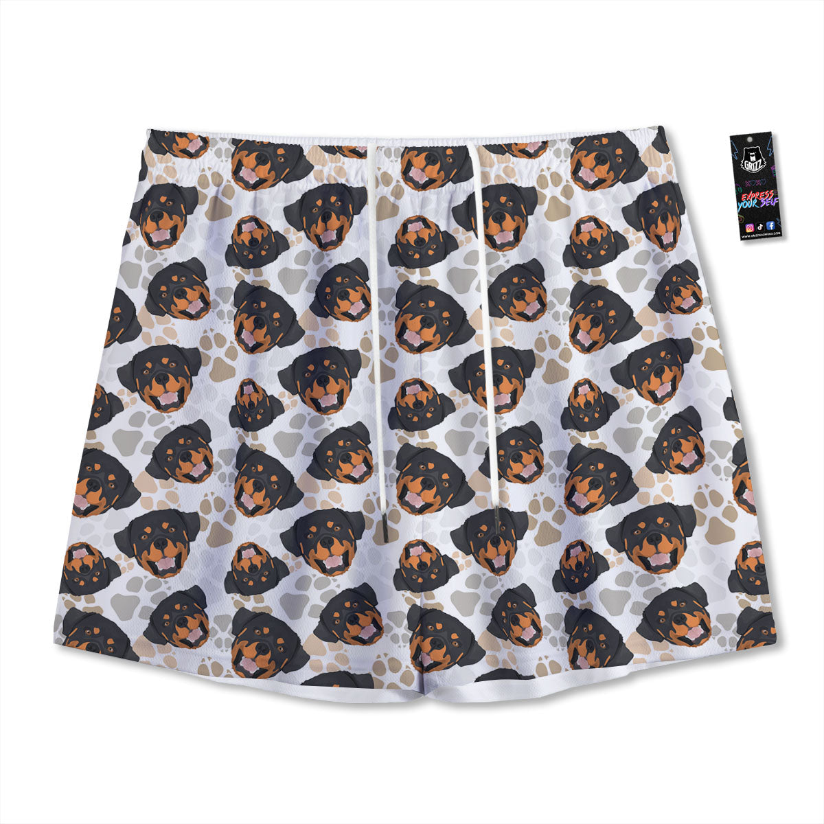 Rottweiler Print Pattern Mesh Shorts