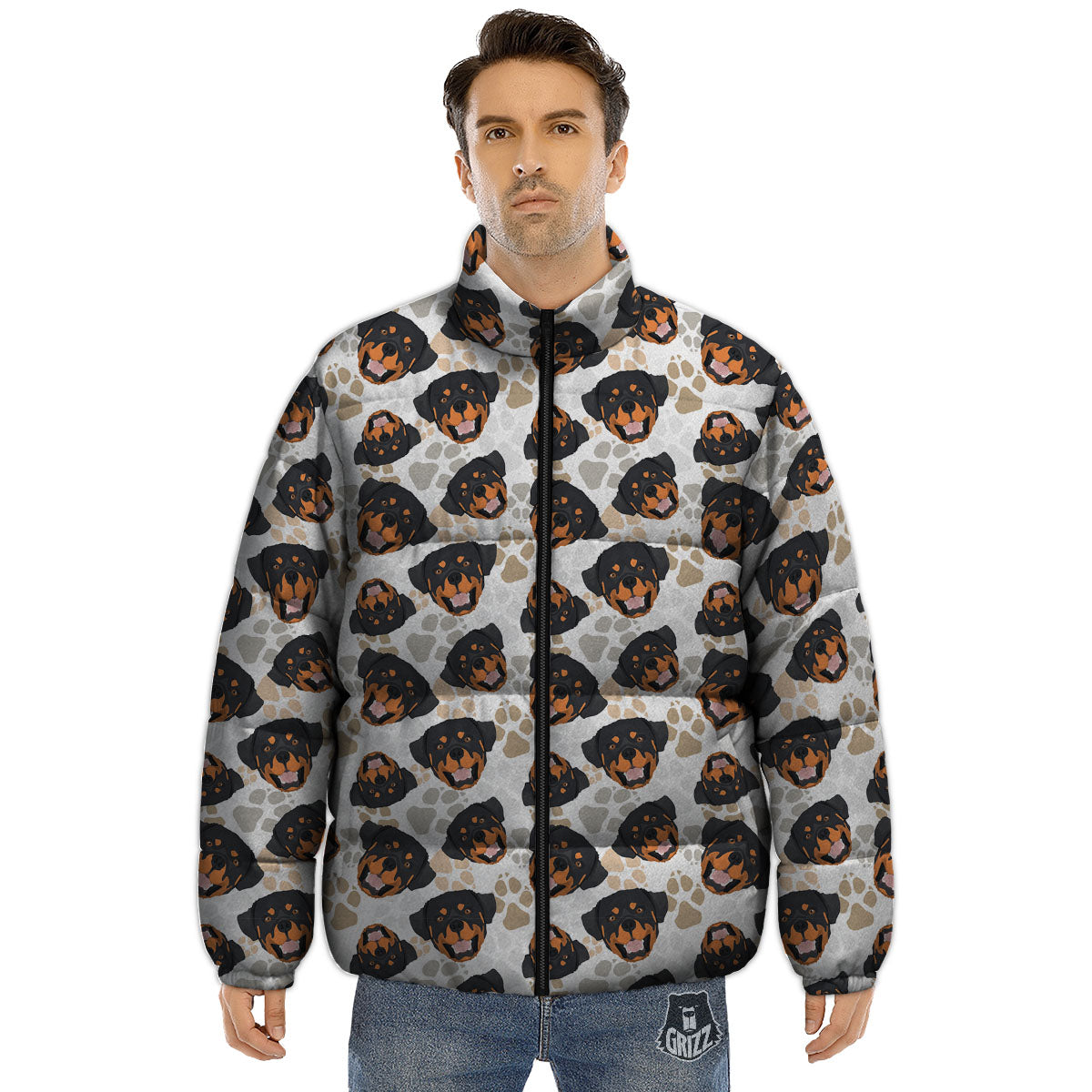 Rottweiler Print Pattern Puffer Jacket-grizzshop