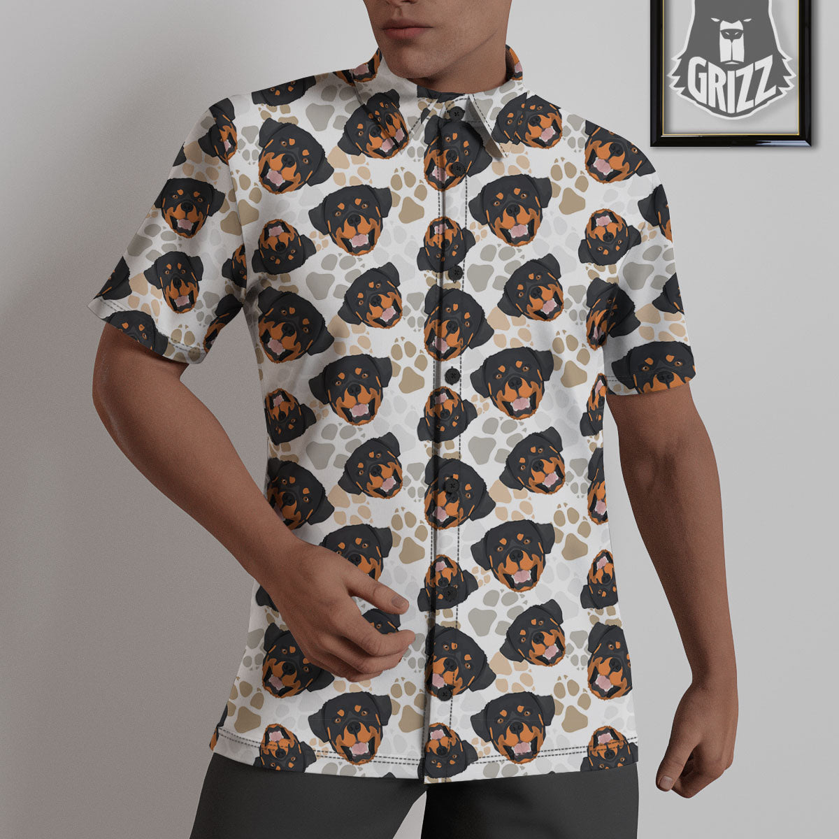 Rottweiler Print Pattern Untucked Shirts-grizzshop
