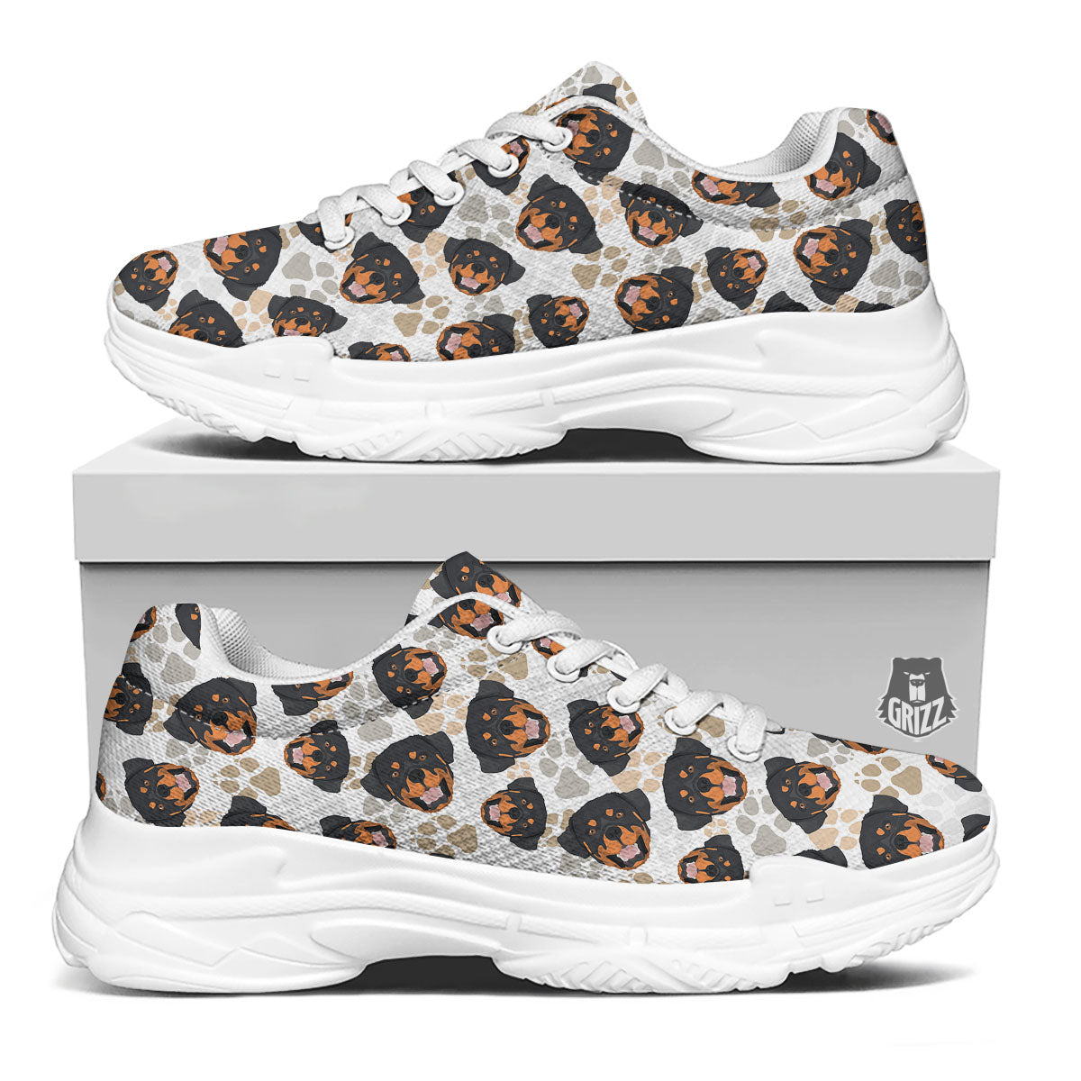 Rottweiler Print Pattern White Chunky Shoes-grizzshop