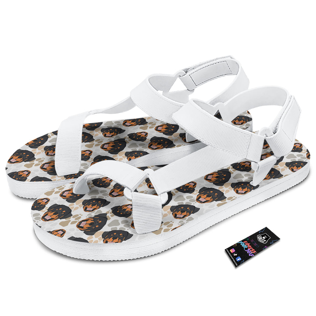 Rottweiler Print Pattern White Open Toe Sandals-grizzshop