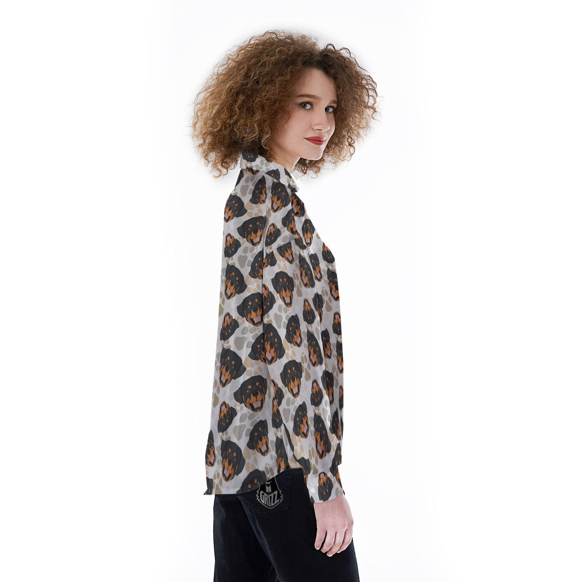 Rottweiler Print Pattern Women's Long Sleeve Shirts-grizzshop