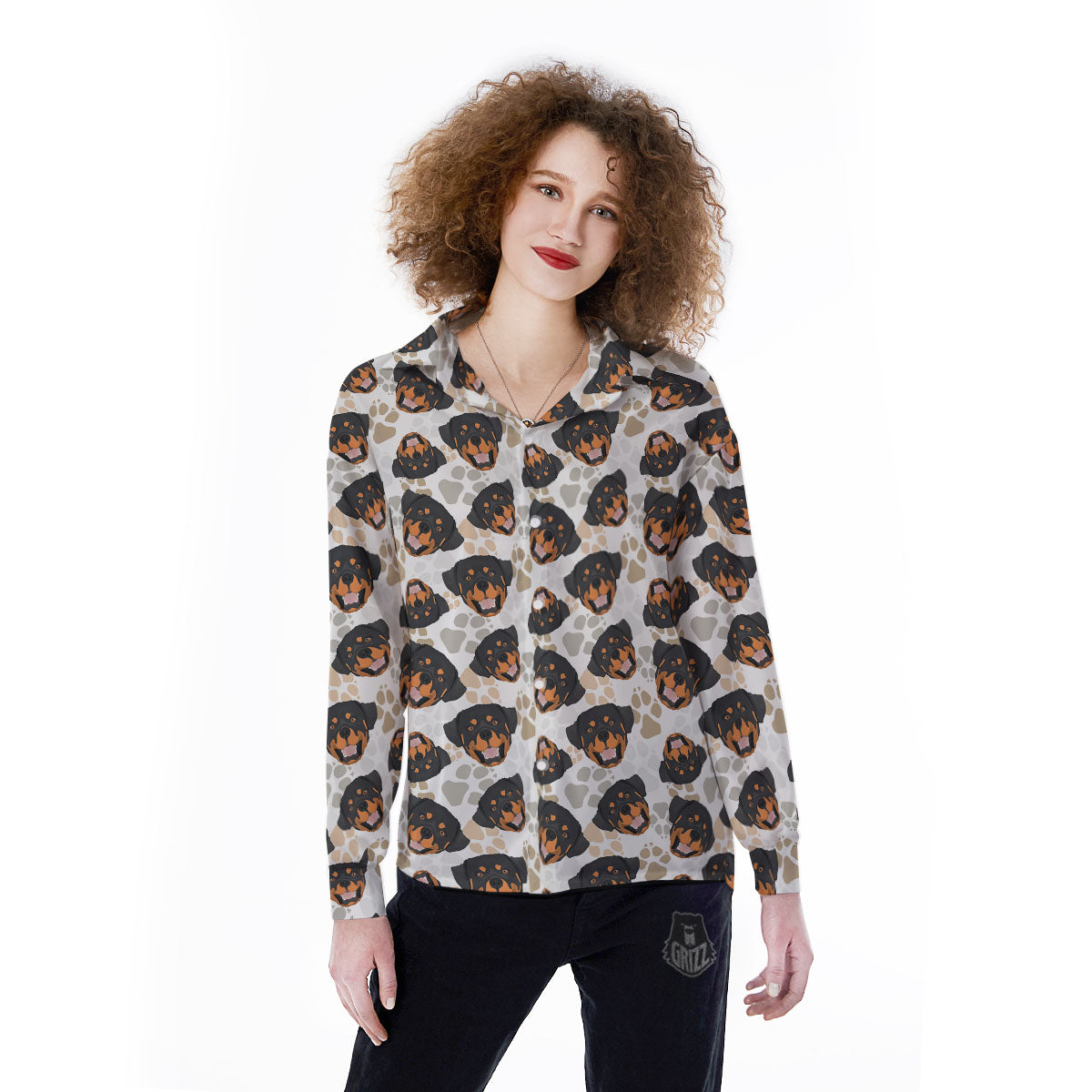 Rottweiler Print Pattern Women's Long Sleeve Shirts-grizzshop