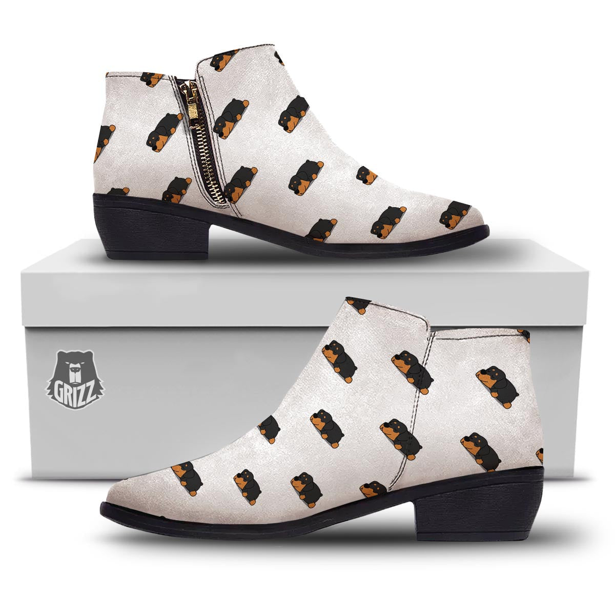 Rottweiler Sleeping Print Pattern Ankle Boots-grizzshop
