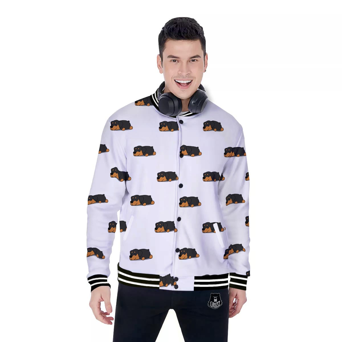 Rottweiler Sleeping Print Pattern Baseball Jacket-grizzshop