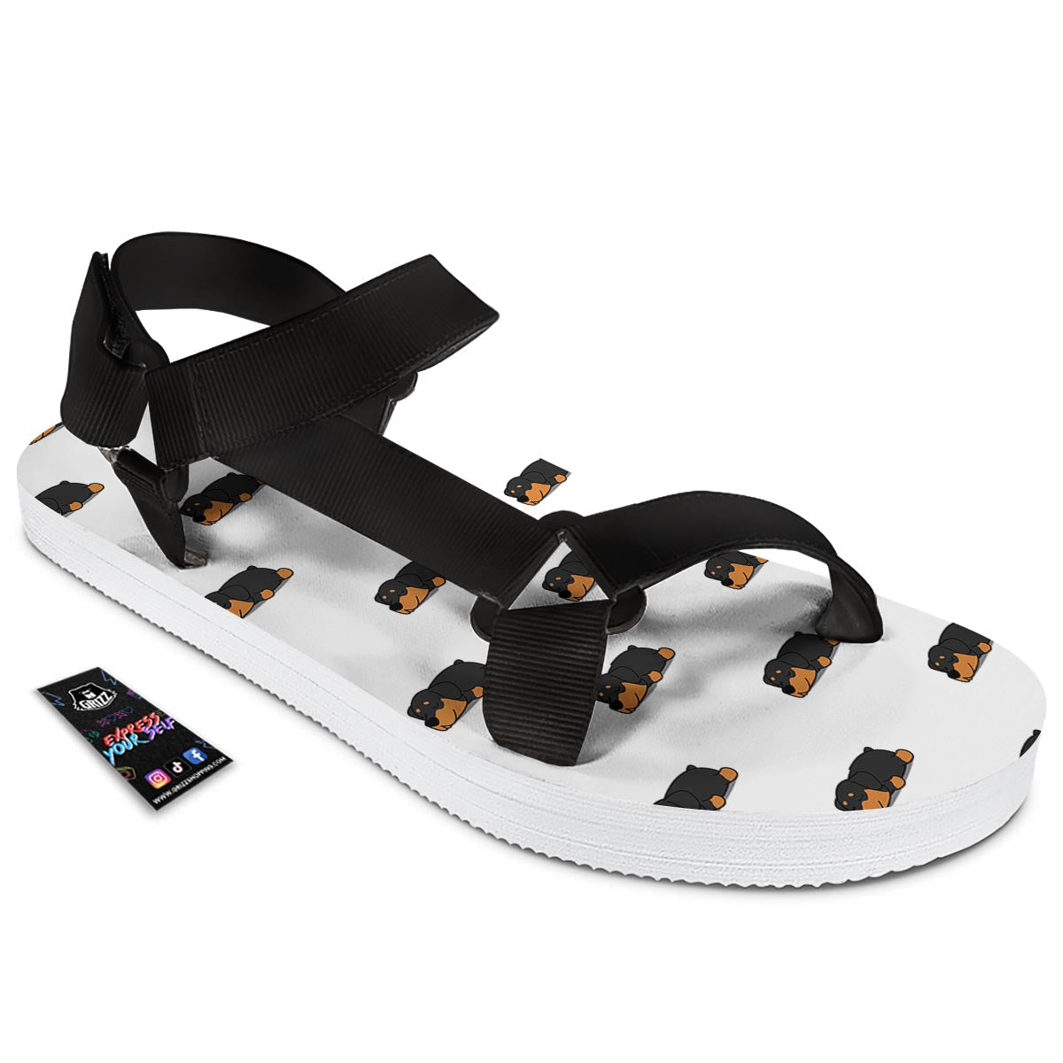 Rottweiler Sleeping Print Pattern Black Open Toe Sandals-grizzshop