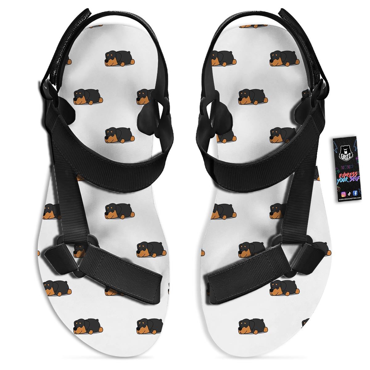 Rottweiler Sleeping Print Pattern Black Open Toe Sandals-grizzshop