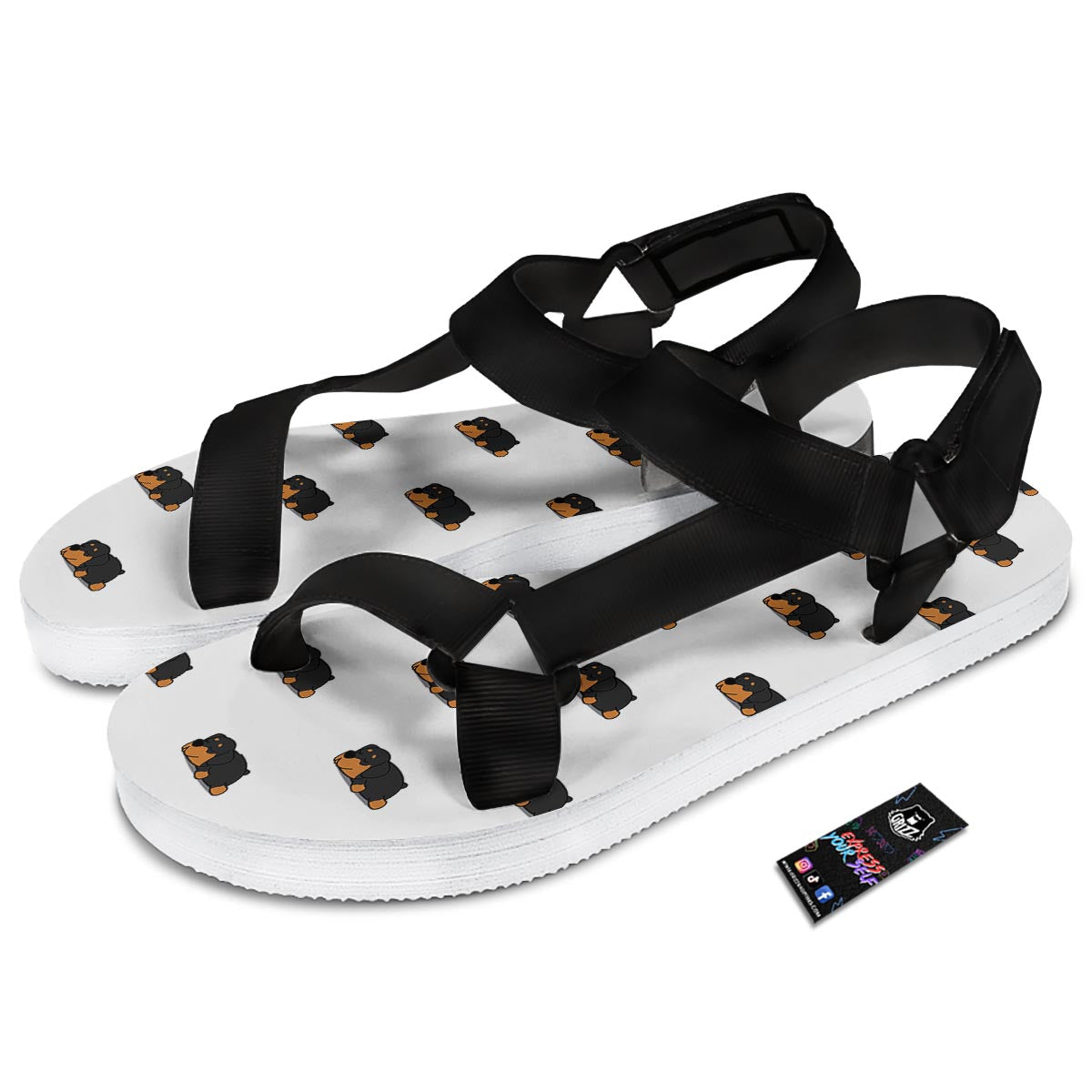 Rottweiler Sleeping Print Pattern Black Open Toe Sandals-grizzshop