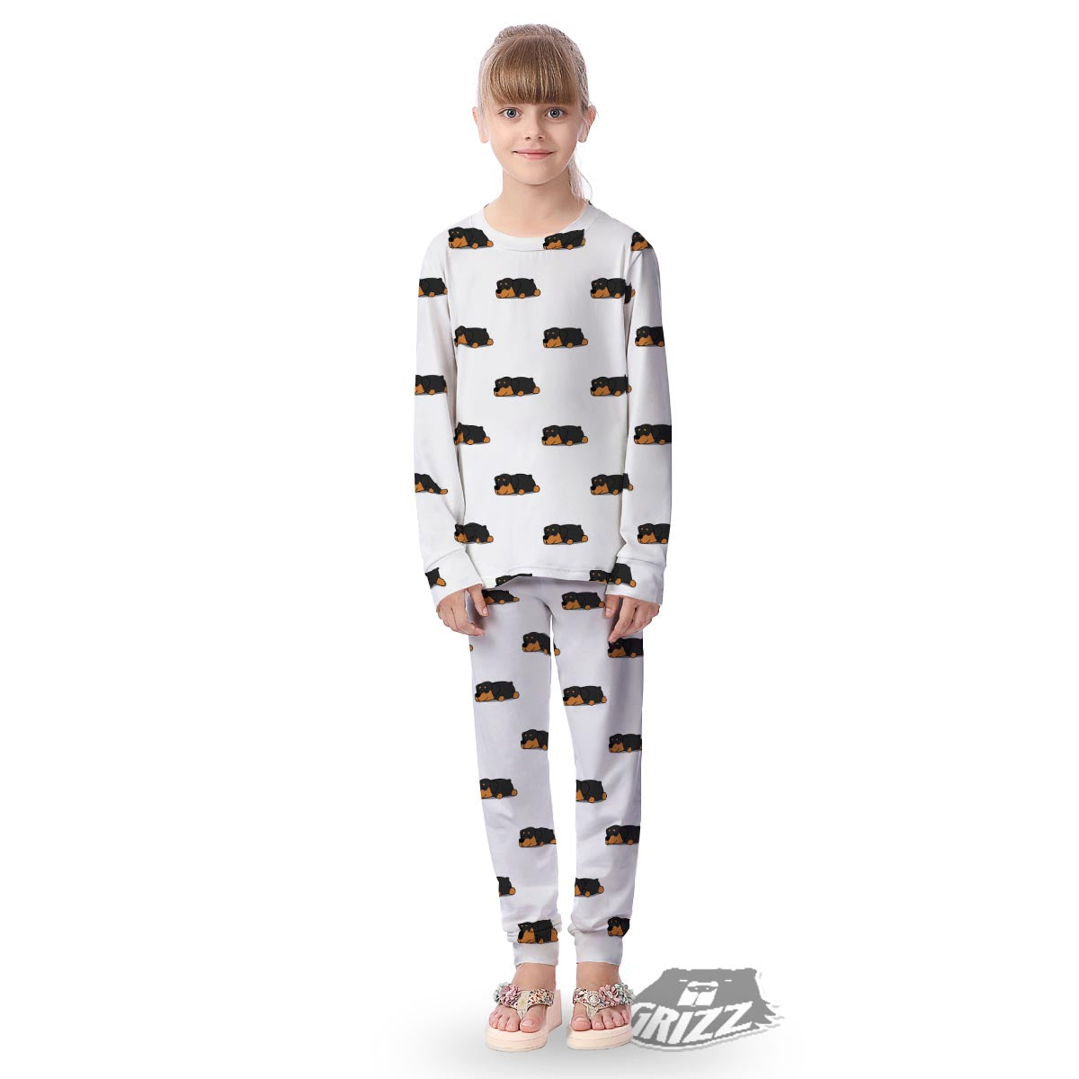 Rottweiler Sleeping Print Pattern Kid's Pajamas-grizzshop